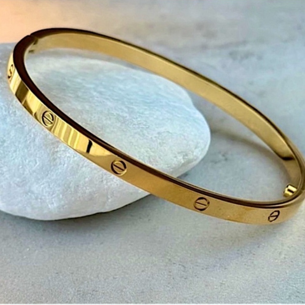Gold Bangle Bracelet without Stones Thin Version Stainless Steel 18K Gold Plated